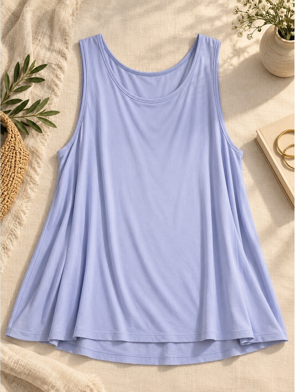 Eileen Fisher Delfina 100% Silk Jersey Scoop Neck Tank Top Light Blue XL GUC